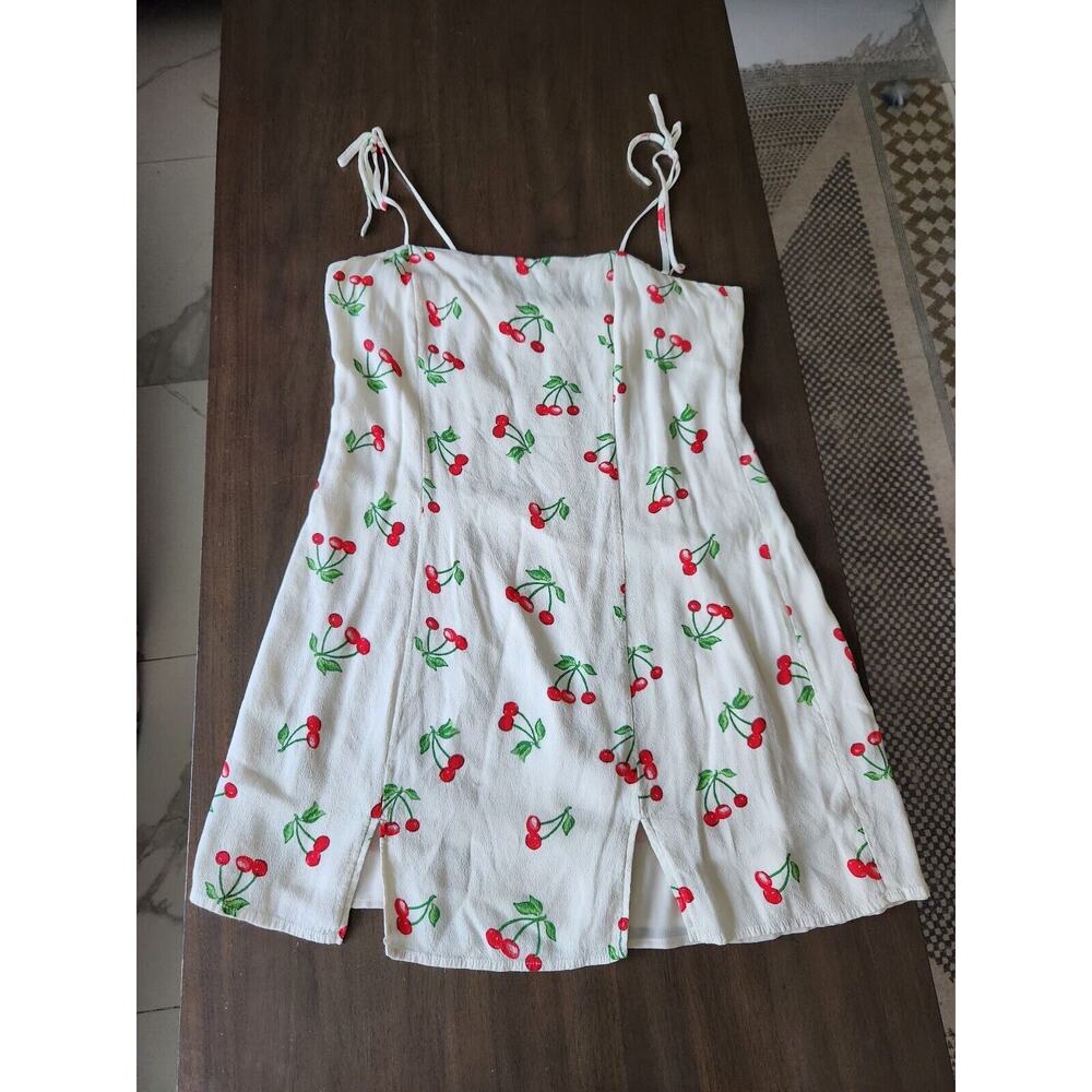 Privacy Please Revolve Grover Mini Dress Tie Shoulders White With Cherries L - Picture 2 of 7